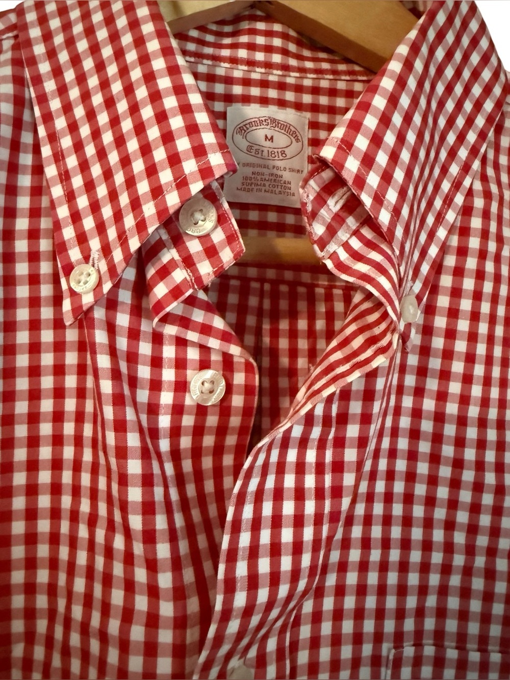 Brooks Brothers Men’s Red & White Gingham Short-Sleeve Button-Down Shirt Preppy